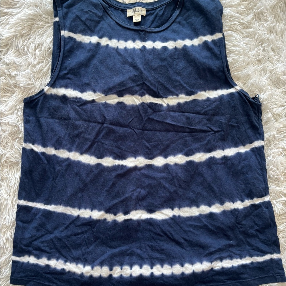 Style & Co Navy White Tie Dye Sleeveless Tank Top Size Large L
